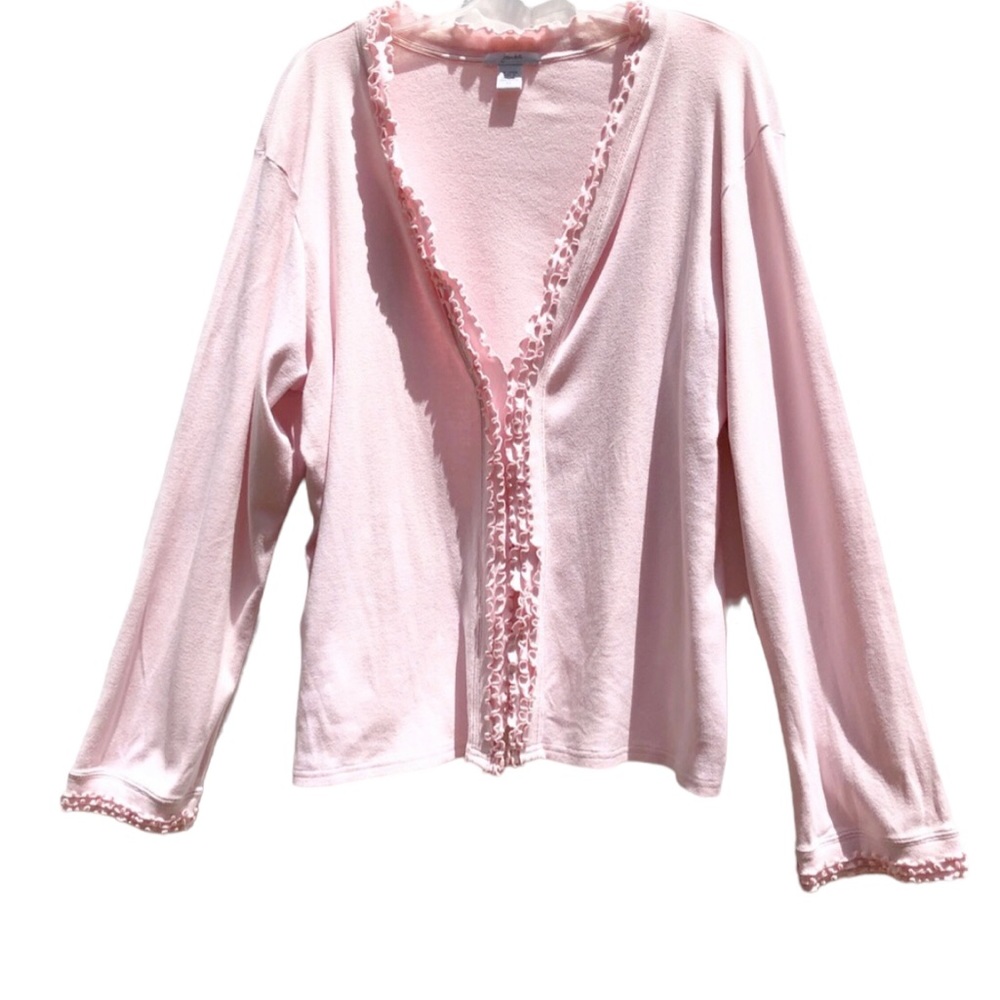 Joan Vass Open Front Pastel Pink Tuxedo Cardigan, Size 2X - Picture 9 of 16